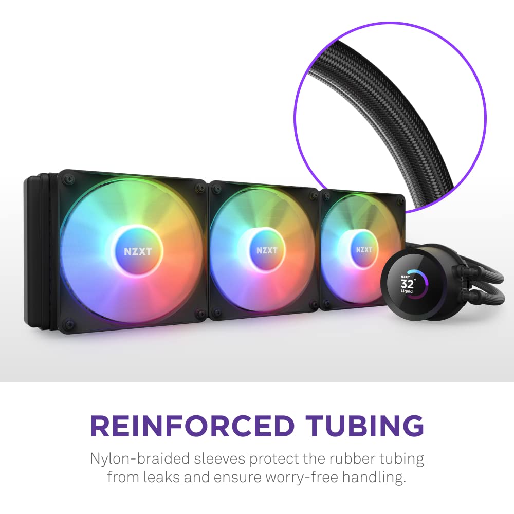 NZXT Kraken Elite 360mm RGB AIO CPU Liquid Cooler with Customizable LCD Display, High-Performance Pump, and 3 RGB Fans – Black