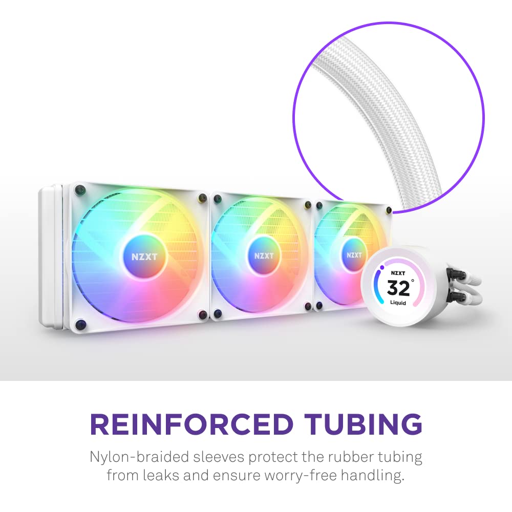 NZXT Kraken Elite 360mm RGB AIO CPU Liquid Cooler with Customizable LCD Display, High-Performance Pump, and 3 RGB Fans – White