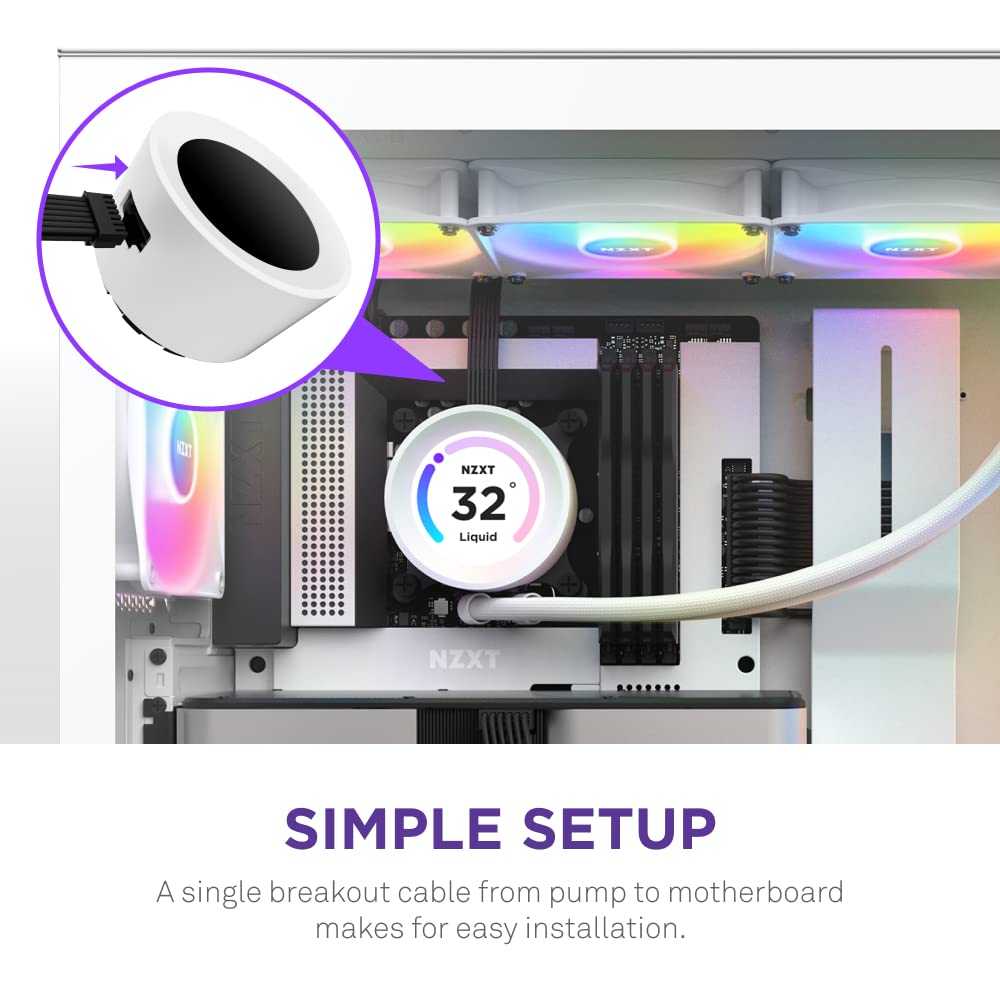 NZXT Kraken Elite 360mm RGB AIO CPU Liquid Cooler with Customizable LCD Display, High-Performance Pump, and 3 RGB Fans – White