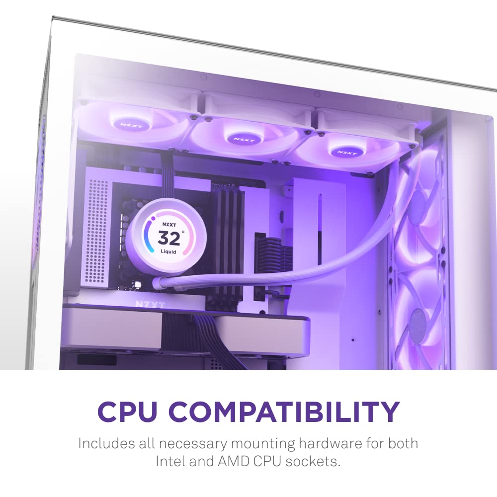 NZXT Kraken Elite 360mm RGB AIO CPU Liquid Cooler with Customizable LCD Display, High-Performance Pump, and 3 RGB Fans – White