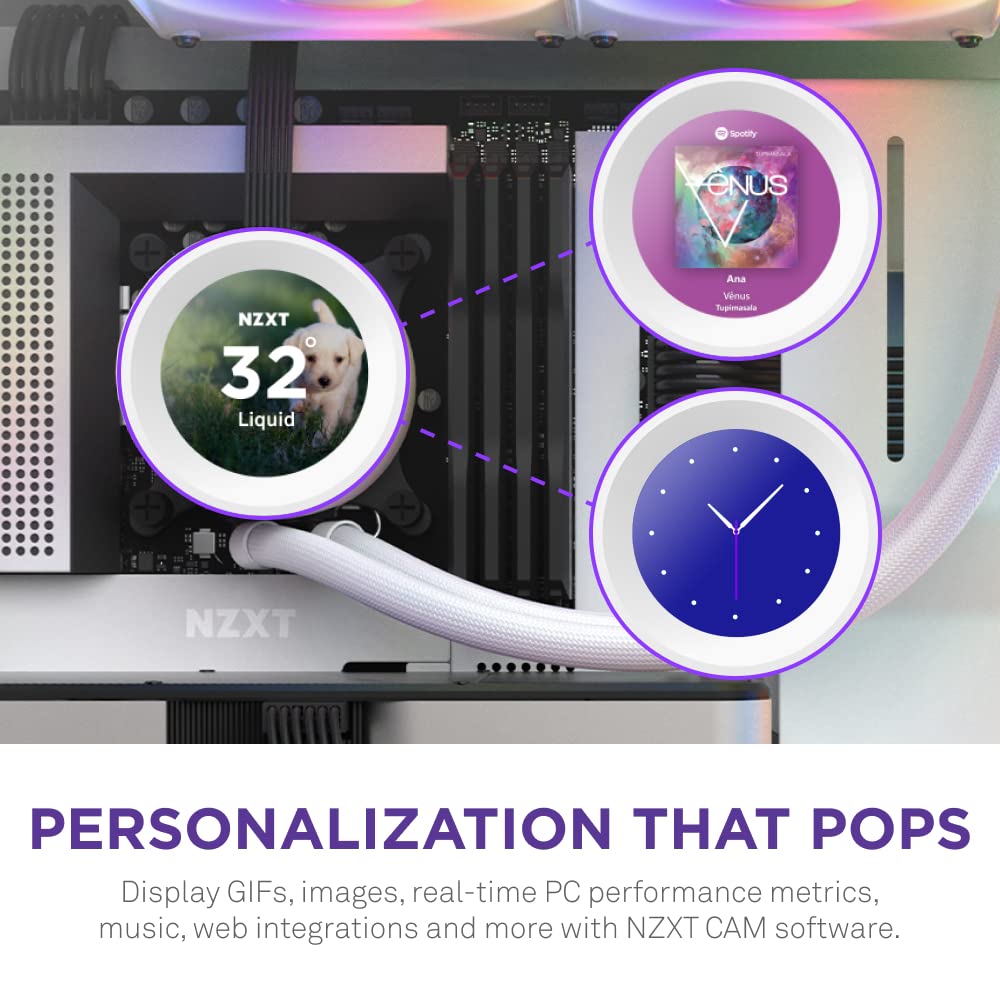 NZXT Kraken Elite 360mm RGB AIO CPU Liquid Cooler with Customizable LCD Display, High-Performance Pump, and 3 RGB Fans – White