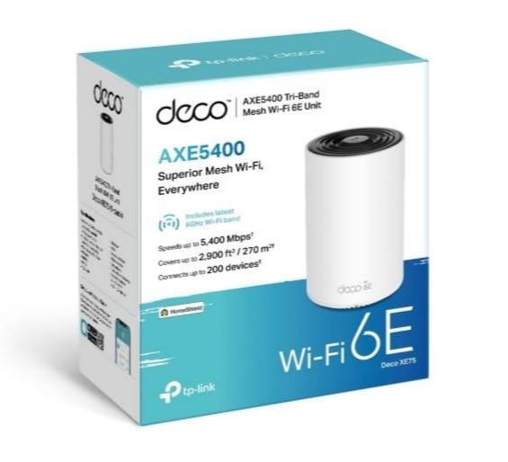 TP-Link Deco XE75 Tri-Band WiFi 6E Mesh System – 5400 Mbps, 6GHz Band, AI-Driven, 2900 Sq. Ft. Coverage (1-Pack)