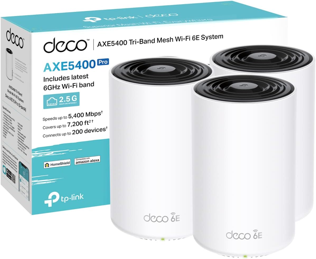 TP-Link Deco XE75 Pro AXE5400 Tri-Band Mesh Wi-Fi 6E System (3-Pack)