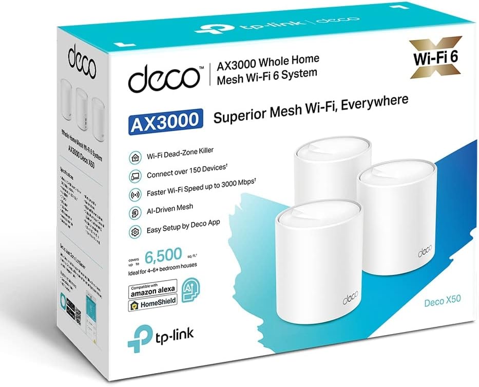 TP-Link Deco X50 AX3000 Whole Home Mesh Wi-Fi 6 System (3-Pack) – Dual-Band, High-Speed Connectivity