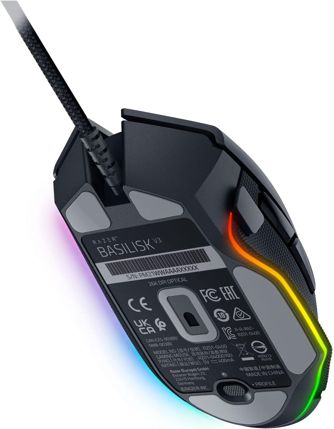 Razer Basilisk V3 Ergonomic Gaming Mouse – 26K DPI, Chroma RGB, 11 Buttons ZY