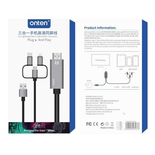 Onten 3-in-1 Type-C Micro Lightning to HDMI Adapter