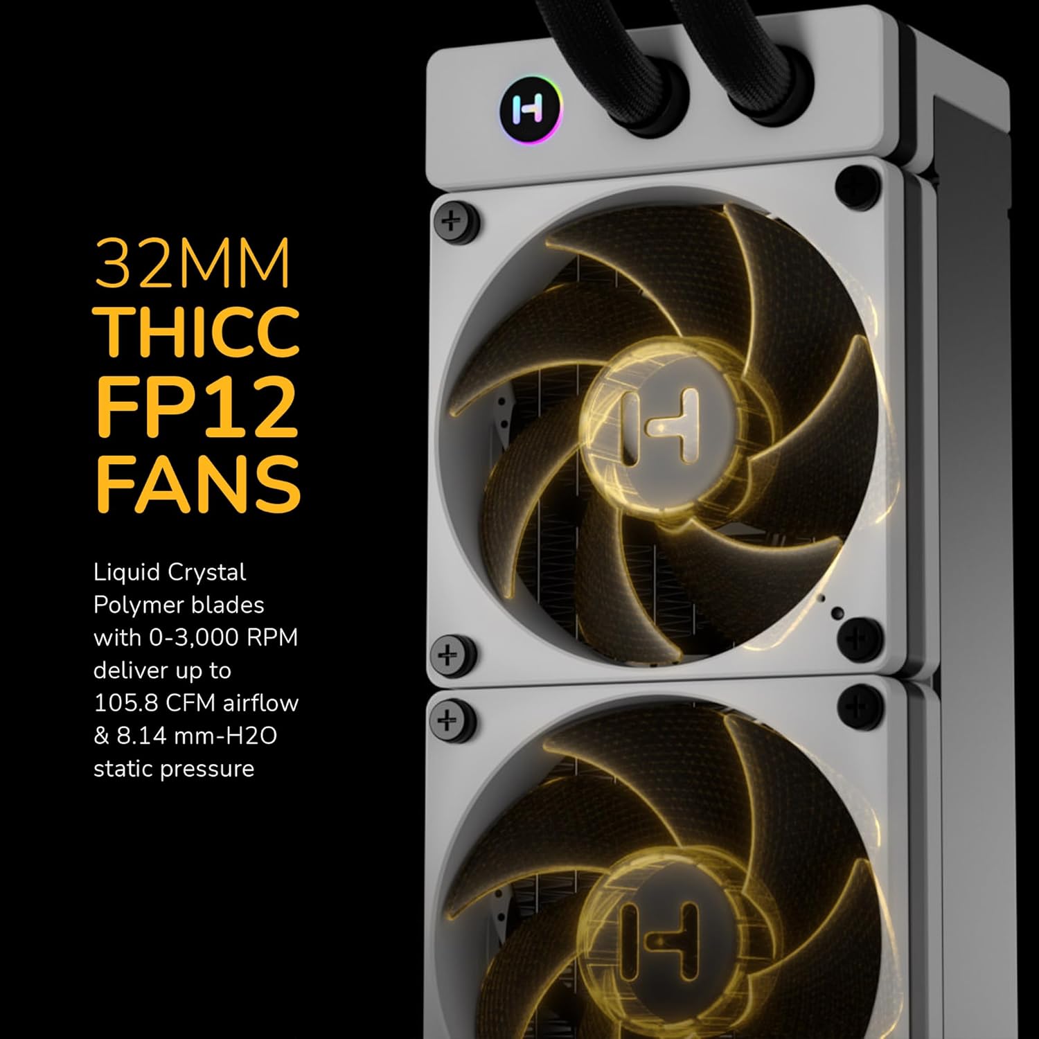 HYTE Thicc Q60 Digital 240mm AIO Liquid Cooling System – 5” Ultraslim HD Display, 42-Pixel qRGB, Dual Harmonic Pumps – High-Performance White
