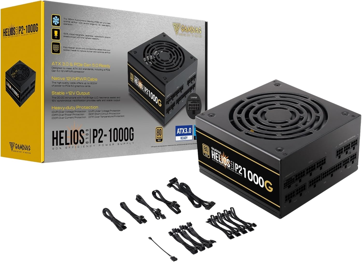 GAMDIAS HELIOS P2-1000G - 1000W Gold Full Modular Gaming Power Supply