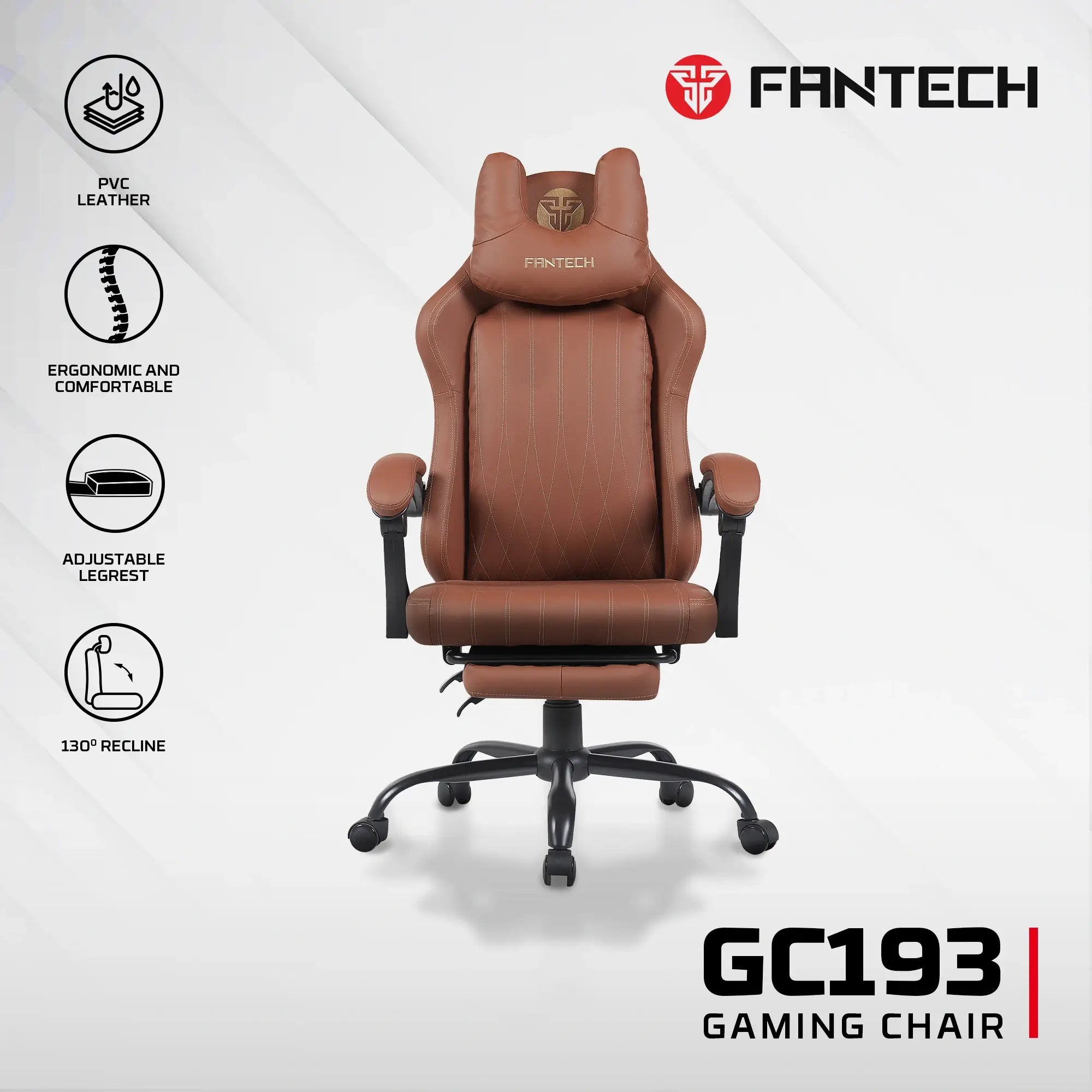 Fantech GC193 Ergonomic Gaming Chair with U-shaped Headrest, Footrest & Hydraulic Pistons