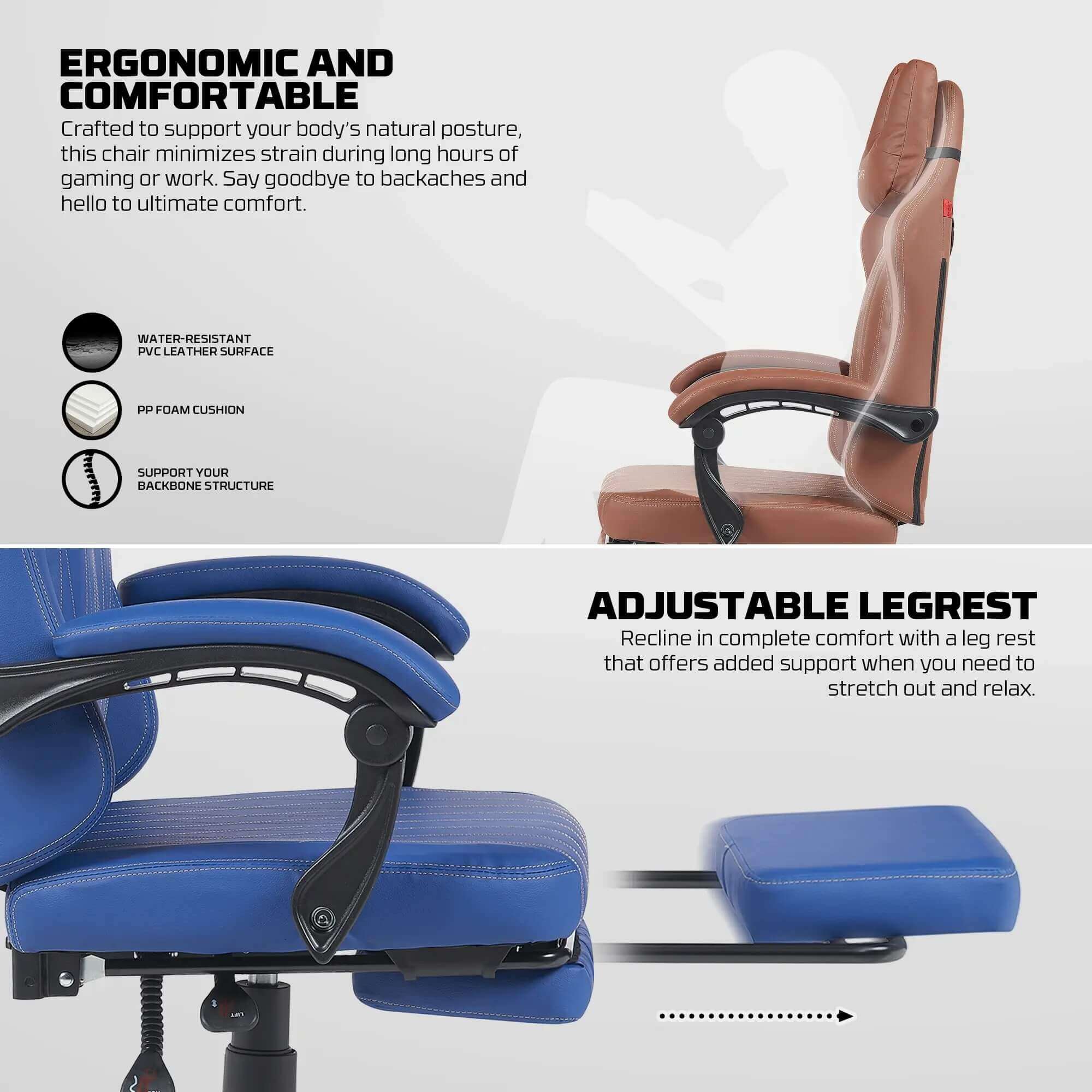 Fantech GC193 Ergonomic Gaming Chair with U-shaped Headrest, Footrest & Hydraulic Pistons
