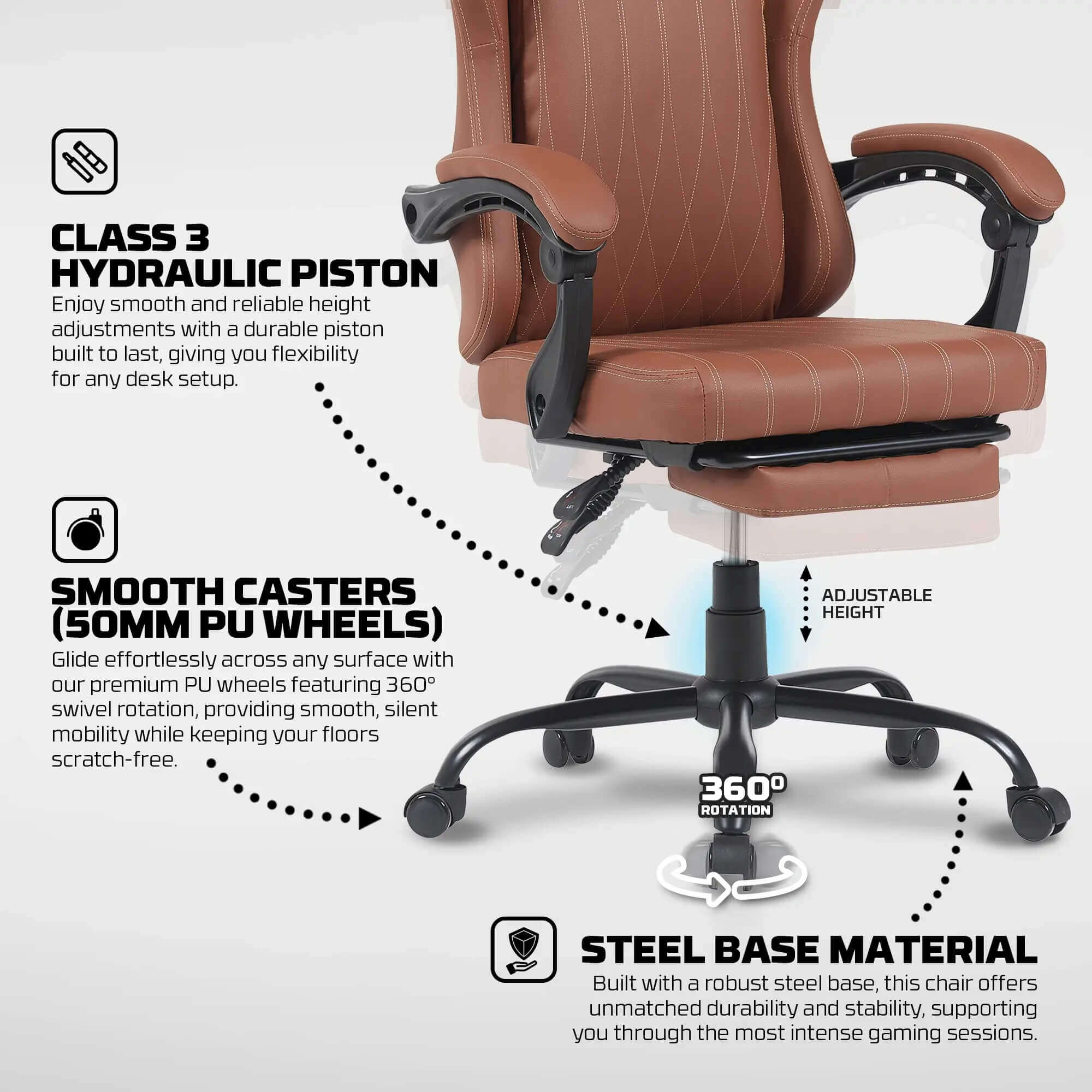 Fantech GC193 Ergonomic Gaming Chair with U-shaped Headrest, Footrest & Hydraulic Pistons