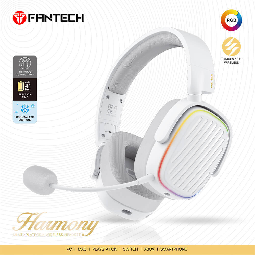 Fantech Harmony WHG02 Wireless & Bluetooth Headphones – Tri-Mode Connection (White)