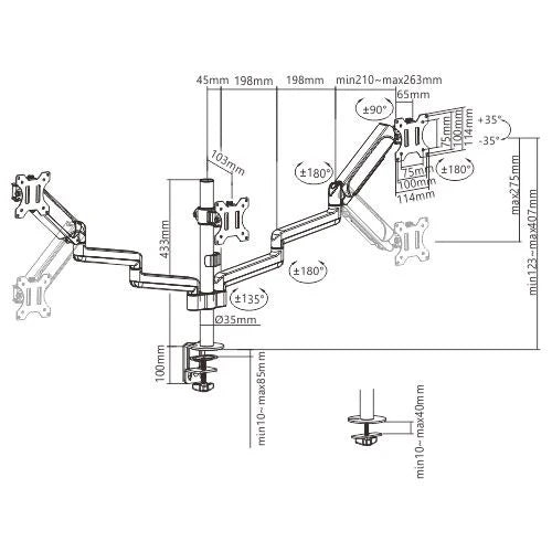 Avetron Triple Monitor Stand Mount - Fits 13 to 27