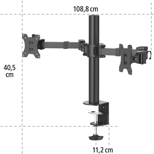 Hama 118494 Full Motion Monitor Arm for 2 Screens - Black