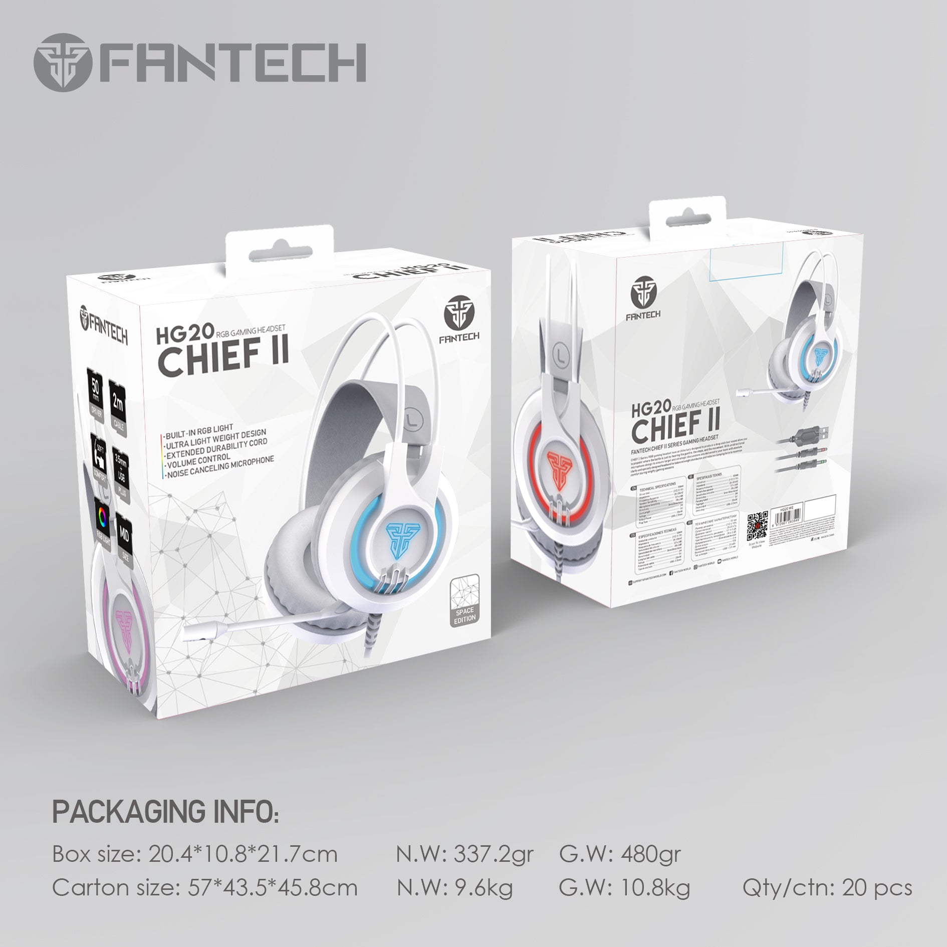 Fantech HG20 Chief II RGB Gaming Headset Space White Edition