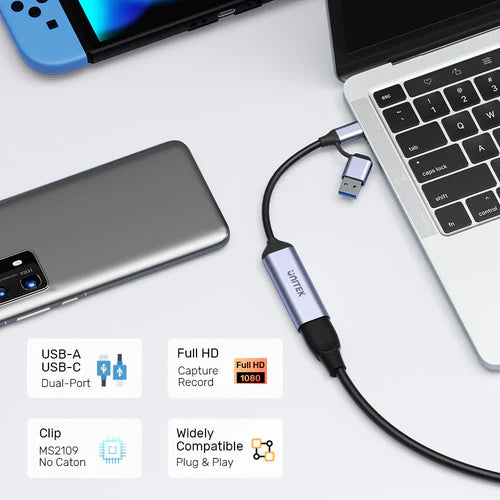 UNITEK HDMI to USB-C/A Video Capture Card