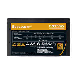 Segotep BN750W 750W Bronze 80+ Non-Modular Power Supply - PCIe 5.0 Ready, Efficient Cooling & Active PFC