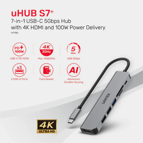 UNITEK uHUB S7+ 7-in-1 USB-C Hub