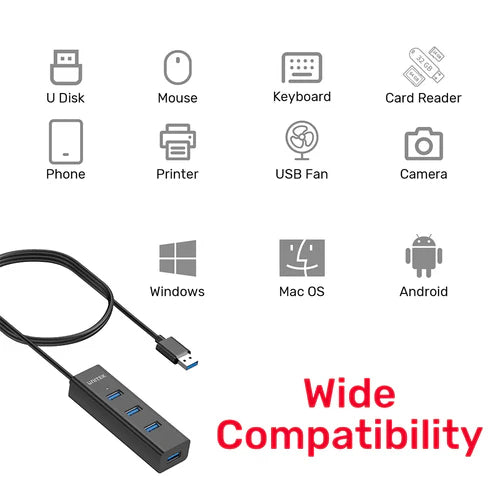 UNITEK 4 in 1 USB-A Hub with 120CM Extension Cable