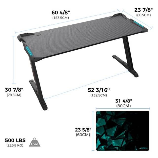 Eureka Z60-B-2 RGB Gaming Desk